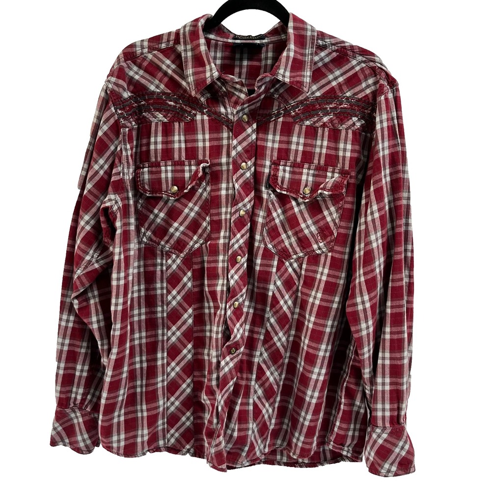 Pendleton x Ariat Men's Shirt XL Pearl Snap Red White Plaid Rodeo Western Cowboy
